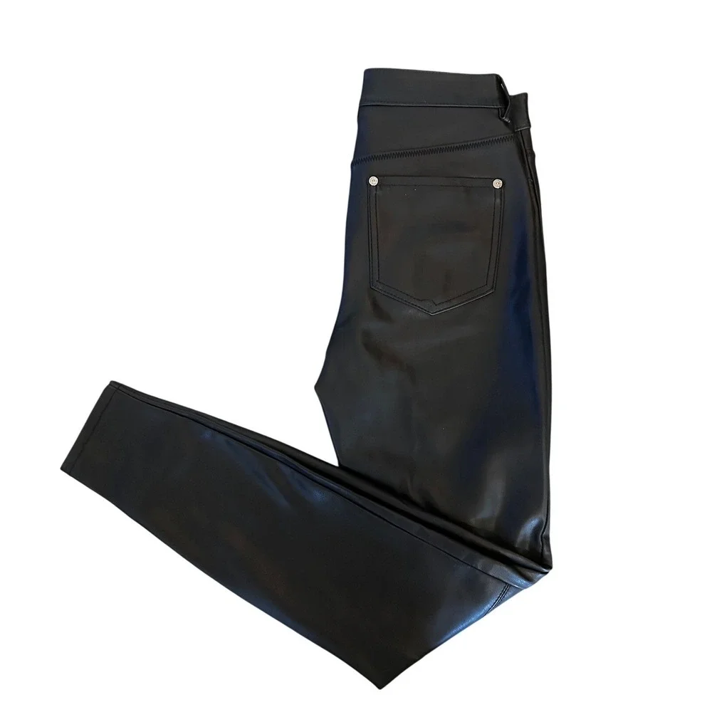 Free People Vegan Leather Skinny‎ Pants Black High Rise Faux Leather Size 26